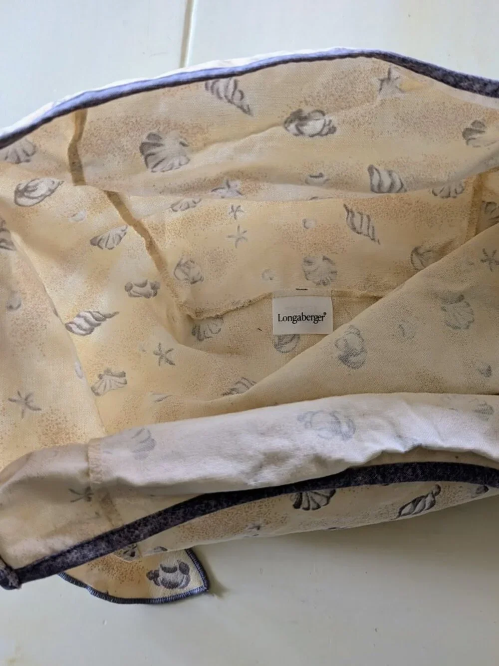 Longaberger 1999 Good Ol' Summertime Seashell Basket Liner Protector Tie-On USA